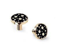 6 Pack Golden Drawer Pulls & Wall Hooks, Unqine Handles for Cabinet Wardrobe, White Yellow Daisy Flower Black Design, Zinc Alloy Kitchen Bathroom Home Decor Hardware