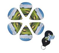 6 Pack Golf Course Guitar Picks with Guitar Pick Holder, Personalized Celluloid Plectrums for Acoustic Guitar, Bass, Ukulele, Cool Bass Accessories Gifts for Men Women 0.96mm