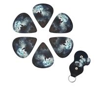 6 Pack Gothic Happy Halloween Guitar Picks with Guitar Pick Holder, Personalized Celluloid Plectrums for Acoustic Guitar, Bass, Ukulele, Cool Bass Accessories Gifts for Men Women 0.46mm
