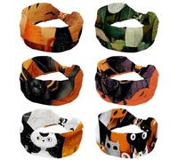 6 Pack Green Woodland Forest Earth Tones Retro Headbands for Women Fashion Wide Hairband Yoga Workout Head Band Hair Accessories Band
