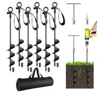 6 Pack Ground Anchor Heavy Duty Earth Anchors with T-Handle Hex Wrench & Power Nut Driver,Trampoline Anchors Earth Anchors Kit with Straps for Camping Tent, Canopies, Trampoline, Swing Sets (black)