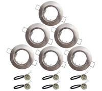 6 Pack GU10 Round Downlight Bezel Trim Ring Silver | Zinc Alloy Light Mounting Frame with GU10 Lamp Holder for Ceiling Spotlight MR16 and 50mm Bulb Halogen Light Fitting