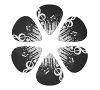 6-Pack Guitar Picks 0.46mm, Black White Music Note Printed Guitar Plectrums for Acoustic Guitar Electric Guitar Bass Guitar