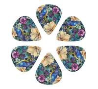 6-Pack Guitar Picks 0.46mm, Colorful Flowers Bird Printed Guitar Plectrums for Acoustic Guitar Electric Guitar Bass Guitar