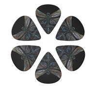 6-Pack Guitar Picks 0.46mm, Dragonfly Black Printed Guitar Plectrums for Acoustic Guitar, Electric Guitar, Bass