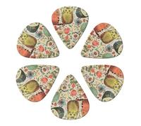 6-Pack Guitar Picks 0.46mm, Funny Cats Birds and Flowers Printed Guitar Plectrums for Acoustic Guitar, Electric Guitar, Bass