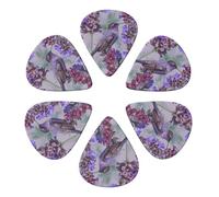 6-Pack Guitar Picks 0.71mm, Bird in Outdoor Lavender Floral Flowers Printed Guitar Plectrums for Acoustic Guitar Electric Guitar Bass Guitar