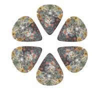 6-Pack Guitar Picks 0.71mm, Funny Cats and Flowers Printed Guitar Plectrums for Acoustic Guitar Electric Guitar Bass Guitar