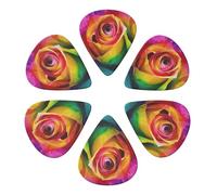 6-Pack Guitar Picks 0.71mm, Rainbow Rose Flower Printed Guitar Plectrums for Acoustic Guitar, Electric Guitar, Bass