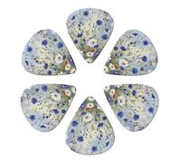 6-Pack Guitar Picks 0.71mm, Wild Flowers and Cornflowers Daisies art Printed Guitar Plectrums for Acoustic Guitar, Electric Guitar, Bass