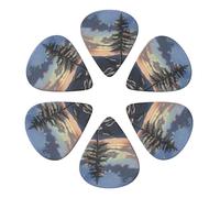 6-Pack Guitar Picks 0.96mm, Moose Mountain Pine Tree Wilderness Printed Guitar Plectrums for Acoustic Guitar
