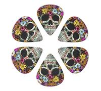 6-Pack Guitar Picks 0.96mm, Skull Print Printed Guitar Plectrums for Acoustic Guitar