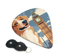 6 Pack Guitar Picks 3 Different Thickness A dog sitting next to a building and Big Ben Guitar Plectrums with Organizer Storage Bag Electric Guitars Picks Plectrum for Acoustic Guitars Bass Pick