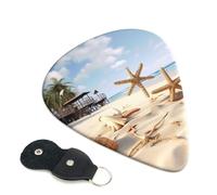 6 Pack Guitar Picks 3 Different Thickness Beach Theme Guitar Plectrums with Organizer Storage Bag Electric Guitars Picks Plectrum for Acoustic Guitars Bass Pick (0.46mm, 0.71mm, 0.96mm)
