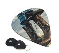6 Pack Guitar Picks 3 Different Thickness Cowboy Black Hat Western Boots Guitar Plectrums with Organizer Storage Bag Electric Guitars Picks Plectrum for Acoustic Guitars Bass Pick