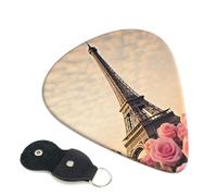 6 Pack Guitar Picks 3 Different Thickness Eiffel Tower with Rose Flower Guitar Plectrums with Organizer Storage Bag Electric Guitars Picks Plectrum for Acoustic Guitars Bass Pick
