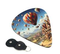 6 Pack Guitar Picks 3 Different Thickness Hot air balloon flying over the roof Guitar Plectrums with Organizer Storage Bag Electric Guitars Picks Plectrum for Acoustic Guitars Bass Pick