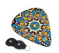 6 Pack Guitar Picks 3 Different Thickness Moroccan Color Pattern Guitar Plectrums with Organizer Storage Bag Electric Guitars Picks Plectrum for Acoustic Guitars Bass Pick (0.46mm, 0.71mm, 0.96mm)