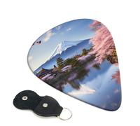 6 Pack Guitar Picks 3 Different Thickness Mount Fuji Cherry Blossom Trees Guitar Plectrums with Organizer Storage Bag Electric Guitars Picks Plectrum for Acoustic Guitars Bass Pick