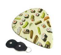 6 Pack Guitar Picks 3 Different Thickness Sushi Dill Pickles Guitar Plectrums with Organizer Storage Bag Electric Guitars Picks Plectrum for Acoustic Guitars Bass Pick (0.46mm, 0.71mm, 0.96mm)