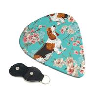 6 Pack Guitar Picks 3 Different Thickness Sweet Basset Hound Florals Guitar Plectrums with Organizer Storage Bag Electric Guitars Picks Plectrum for Acoustic Guitars Bass Pick (0.46mm, 0.71mm, 0.96mm)