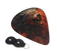 6 Pack Guitar Picks 3 Different Thickness Wild Wolf in the Fire Guitar Plectrums with Organizer Storage Bag Electric Guitars Picks Plectrum for Acoustic Guitars Bass Pick (0.46mm, 0.71mm, 0.96mm)