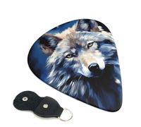6 Pack Guitar Picks 3 Different Thickness Wolf head on blue background Guitar Plectrums with Organizer Storage Bag Electric Guitars Picks Plectrum for Acoustic Guitars Bass Pick