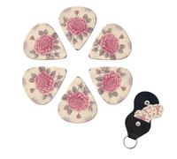 6 Pack Guitar Picks for Acoustic Electric, Thin-Medium-Heavy Picks Handmade Plectrums Beautiful vintage pink flower Guitar Plectrums Bass Ukulele Pick for Acoustic Guitars Lovers Gift
