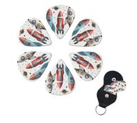 6 Pack Guitar Picks for Acoustic Electric, Thin-Medium-Heavy Picks Handmade Plectrums Cartoon Rockets Guitar Plectrums Bass Ukulele Pick for Acoustic Guitars Lovers Gift