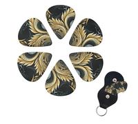 6 Pack Guitar Picks for Acoustic Electric, Thin-Medium-Heavy Picks Handmade Plectrums Dark gold and beige style pattern Guitar Plectrums Bass Ukulele Pick for Acoustic Guitars Lovers Gift