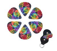 6 Pack Guitar Picks for Acoustic Electric, Thin-Medium-Heavy Picks Handmade Plectrums Multicolored Roses Guitar Plectrums Bass Ukulele Pick for Acoustic Guitars Lovers Gift