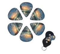 6 Pack Guitar Picks for Acoustic Electric, Thin-Medium-Heavy Picks Handmade Plectrums Ocean landscape Guitar Plectrums Bass Ukulele Pick for Acoustic Guitars Lovers Gift