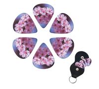 6 Pack Guitar Picks for Acoustic Electric, Thin-Medium-Heavy Picks Handmade Plectrums Pink Cherry Blossoms Guitar Plectrums Bass Ukulele Pick for Acoustic Guitars Lovers Gift