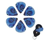 6 Pack Guitar Picks for Acoustic Electric, Thin-Medium-Heavy Picks Handmade Plectrums Romantic Blue Rose Guitar Plectrums Bass Ukulele Pick for Acoustic Guitars Lovers Gift