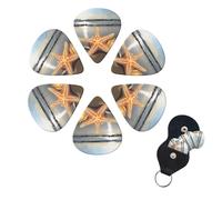 6 Pack Guitar Picks for Acoustic Electric, Thin-Medium-Heavy Picks Handmade Plectrums Starfish shell sunny beach Guitar Plectrums Bass Ukulele Pick for Acoustic Guitars Lovers Gift