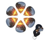 6 Pack Guitar Picks for Acoustic Electric, Thin-Medium-Heavy Picks Handmade Plectrums Sunset Hawaiian Palm Tree Guitar Plectrums Bass Ukulele Pick for Acoustic Guitars Lovers Gift