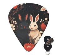 6 Pack Guitar Picks for Acoustic Guitar with Organizer Storage Bag 3 Different Thickness Cartoon Rabbit Couple