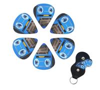 6 Pack Guitar Picks Personalized Guitar Picks with Organizer Storage Box Guitar Plectrum Audio tape on blue background Guitar Pick Set Guitar Accessories for Bass Electric Ukulele Guitar Players