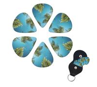 6 Pack Guitar Picks Personalized Guitar Picks with Organizer Storage Box Guitar Plectrum Blue cover with palm trees Guitar Pick Set Guitar Accessories for Bass Electric Ukulele Guitar Players