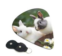 6 Pack Guitar Picks Personalized Guitars Plectrums with Organizer Storage Box Two Little Cute Rabbit Guitar Pick Electric Acoustic Guitars Picks Plectrum for Bass Pick (0.46mm, 0.71mm, 0.96mm)