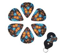 6 Pack Guitar Picks Plectrums with Organizer Storage Box 0.46 0.96 0.71 mm Personalized Guitar Pick Set Blue and Orange Butterflies Bass Pick Guitar Accessories for Acoustic Guitar Ukulele