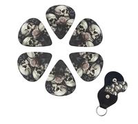 6 Pack Guitar Picks Plectrums with Organizer Storage Box 0.46 0.96 0.71 mm Personalized Guitar Pick Set Black and White Flowers and Skull Bass Pick Guitar Accessories for Acoustic Guitar Ukulele