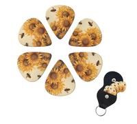 6 Pack Guitar Picks Plectrums with Organizer Storage Box 0.46 0.96 0.71 mm Personalized Guitar Pick Set Bees and Sunflowers Bass Pick Guitar Accessories for Acoustic Guitar Ukulele