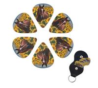 6 Pack Guitar Picks Plectrums with Organizer Storage Box 0.46 0.96 0.71 mm Personalized Guitar Pick Set Horse and sunflower Bass Pick Guitar Accessories for Acoustic Guitar Ukulele