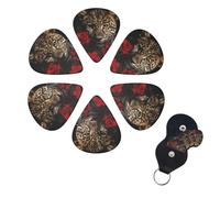 6 Pack Guitar Picks Plectrums with Organizer Storage Box 0.46 0.96 0.71 mm Personalized Guitar Pick Set Rose Leopard Bass Pick Guitar Accessories for Acoustic Guitar Ukulele