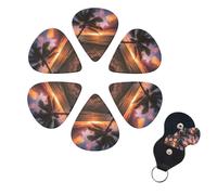6 Pack Guitar Picks Plectrums with Organizer Storage Box 0.46 0.96 0.71 mm Personalized Guitar Pick Set Palm Tree Sunset Beach Bass Pick Guitar Accessories for Acoustic Guitar Ukulele