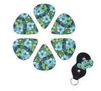 6 Pack Guitar Picks Plectrums with Organizer Storage Box 0.46 0.96 0.71 mm Personalized Guitar Pick Set Green and blue hibiscus flowers Bass Pick Guitar Accessories for Acoustic Guitar Ukulele