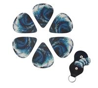 6 Pack Guitar Picks Plectrums with Organizer Storage Box 0.46 0.96 0.71 mm Personalized Guitar Pick Set Blue Wave Painting Bass Pick Guitar Accessories for Acoustic Guitar Ukulele