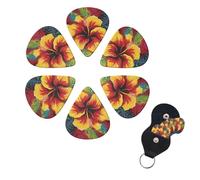 6 Pack Guitar Picks Plectrums with Organizer Storage Box 0.46 0.96 0.71 mm Personalized Guitar Pick Set Colorful hibiscus Bass Pick Guitar Accessories for Acoustic Guitar Ukulele
