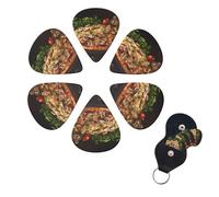 6 Pack Guitar Picks Plectrums with Organizer Storage Box 0.46 0.96 0.71 mm Personalized Guitar Pick Set Pizza with Mushrooms and Tomatoes Bass Pick Guitar Accessories for Acoustic Guitar Ukulele